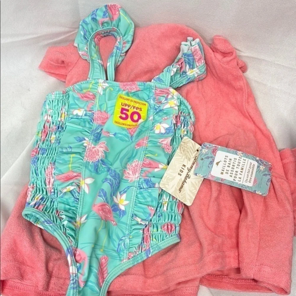 Tommy Bahama flamingo 2 piece set swim suit and hooded swim cover up UPF 50 new